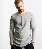 Lade das Bild in den Galerie-Viewer, Merz b. Schwanen men’s, 206 Men's loopwheeled Henley, 245g, classic Fit , grey melange