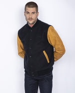 Lade das Bild in den Galerie-Viewer, SCHOTT BLOUSON UNIVERSITE LCUSA NAVY/COGNAC