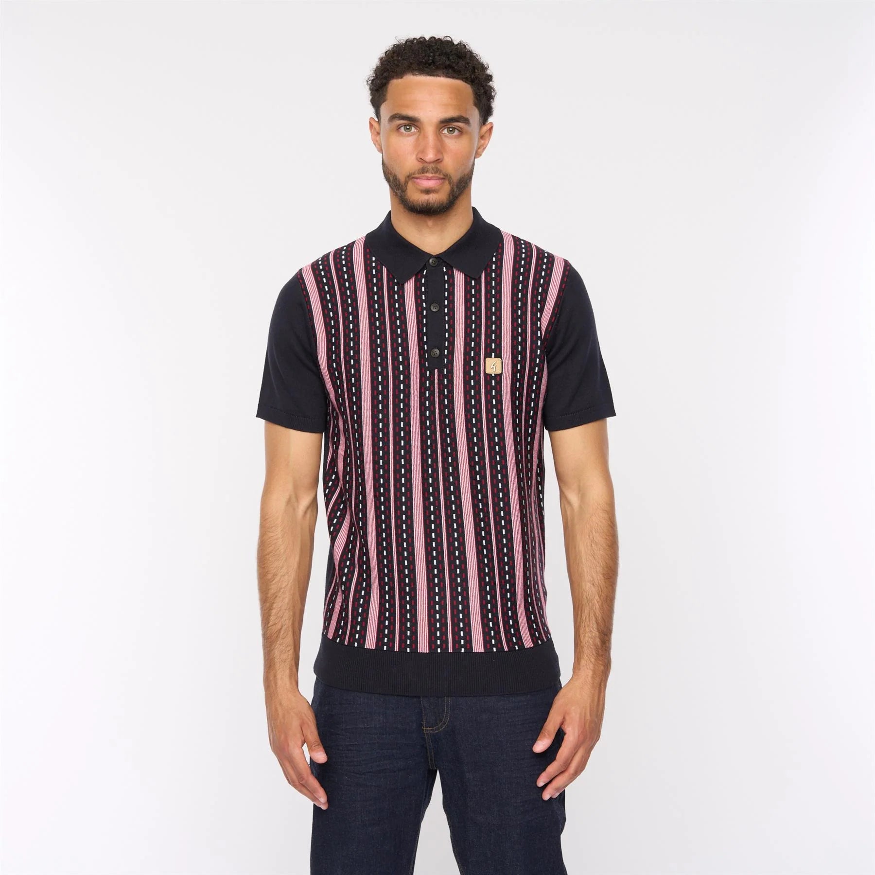 GABICCI VINTAGE Navy Blue Striped Strick Polo Hemd