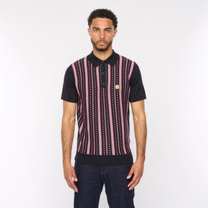 GABICCI VINTAGE Navy Blue Striped Strick Polo Hemd