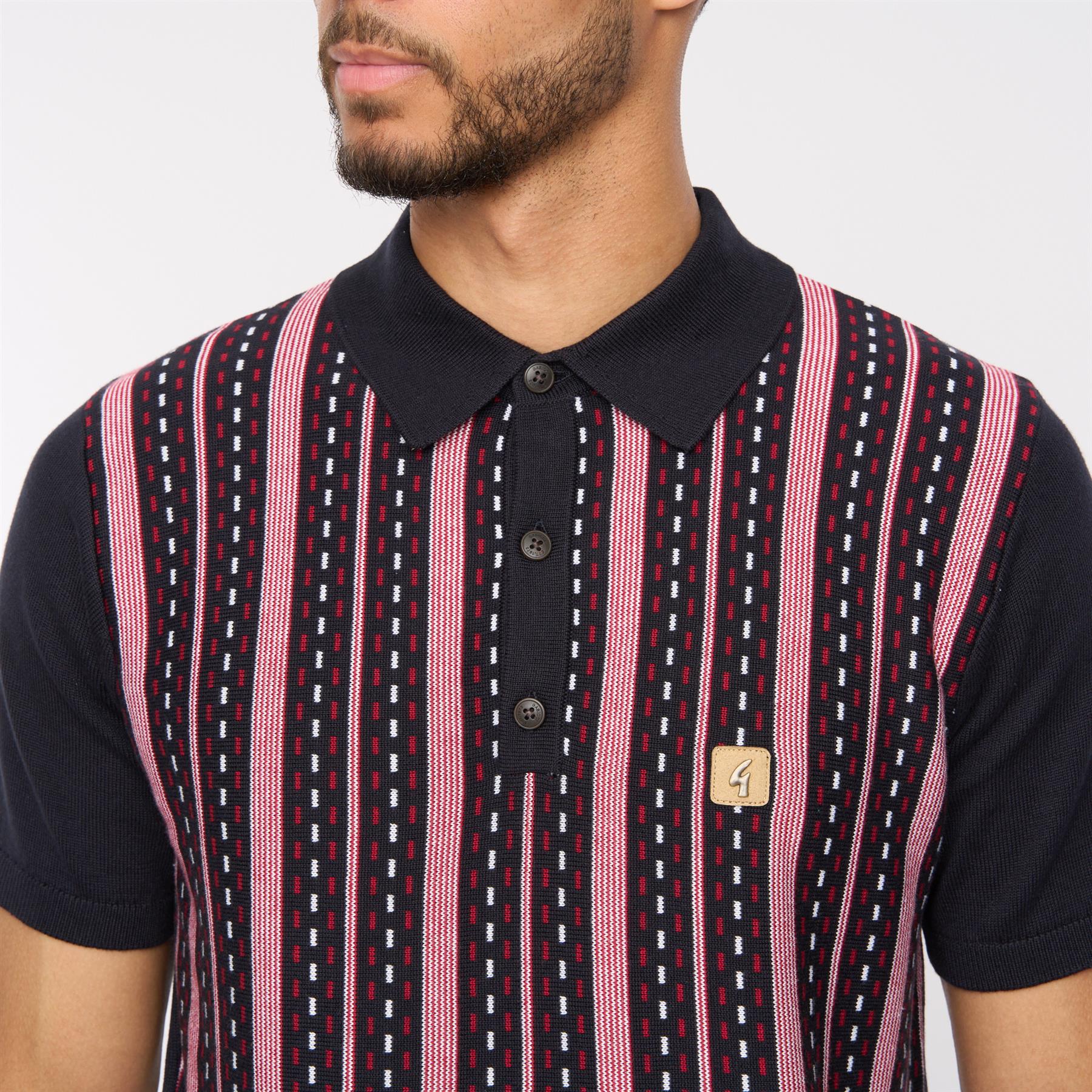 GABICCI VINTAGE Navy Blue Striped Strick Polo Hemd