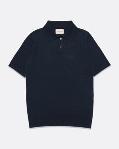 JACOBS SHORT SLEEVE POLO PERFORATED LACE, NAVY IRIS