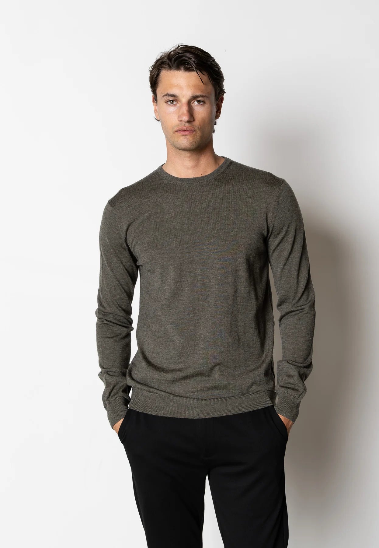 ALFREDO MERINO WOOL JUMPER - ARMY MELANGE