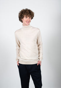 MERINO WOOL KNITTED ROLLNECK - ECRU MELANGE