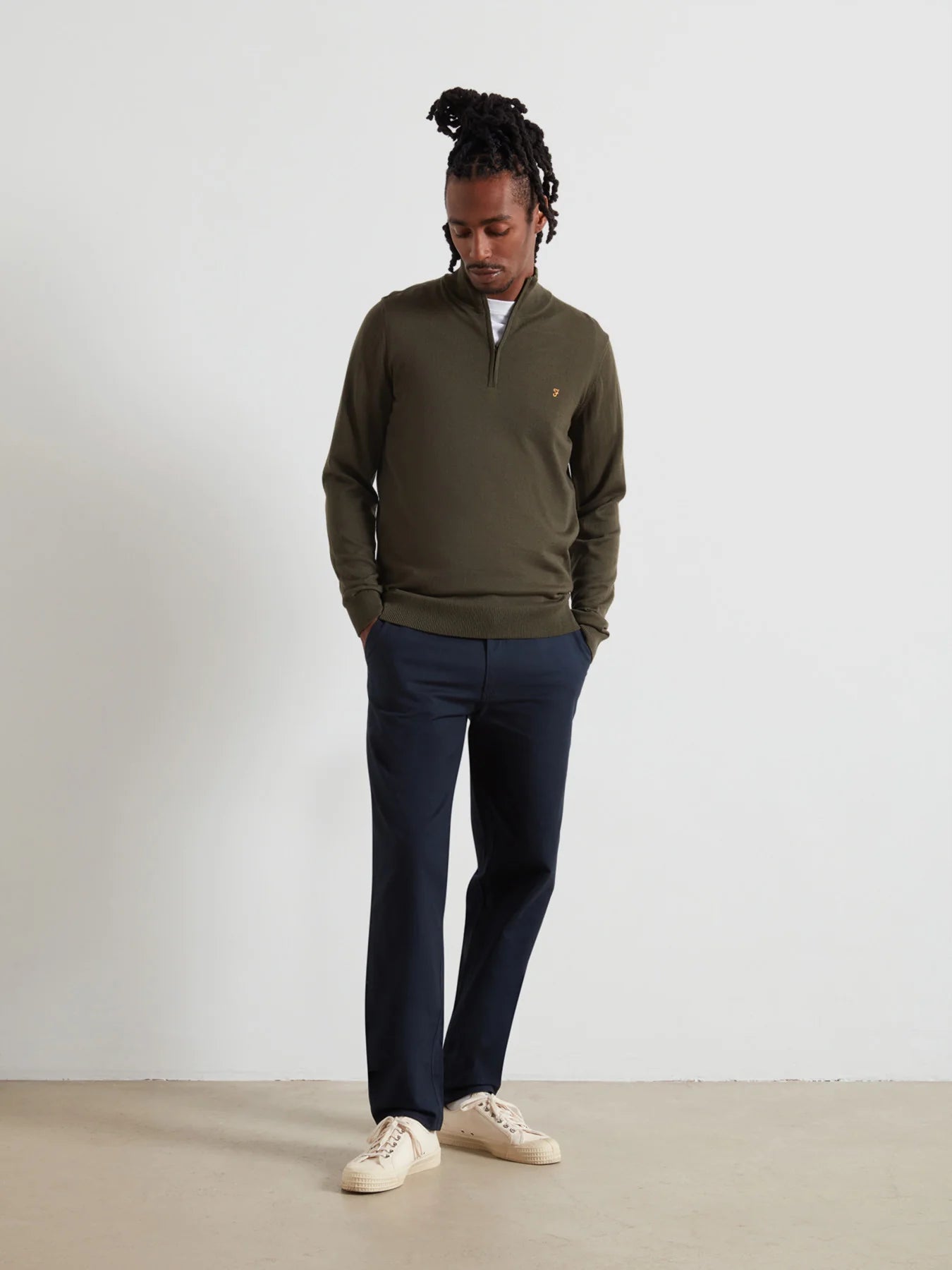 Farah Norwood Regular Fit Cotton Hopsack Trousers In True Navy