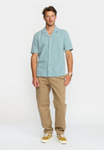 Lade das Bild in den Galerie-Viewer, Revolution Jaquard Short-sleeved Cuban Shirt  - Dustblue
