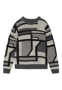 JONES GRAPHIC KNITTED JUMPER - GREY MIX