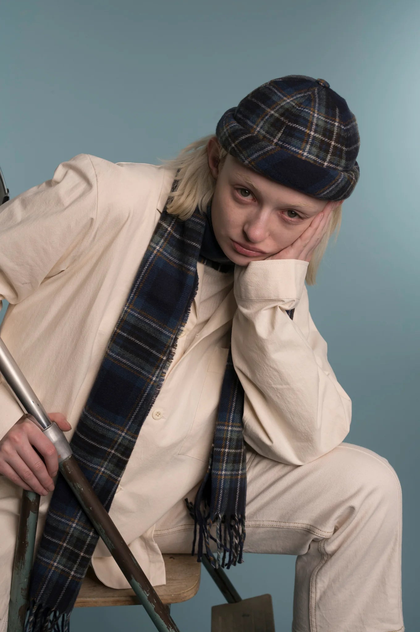 BÉTON CIRÉ MIKI DOCKER HAT WOOL TARTAN NAVY