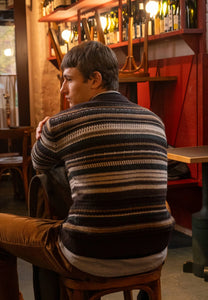 PHILLIP WOOL CARDIGAN - DEEP GREEN/ECRU STRIPE