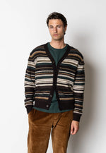 Lade das Bild in den Galerie-Viewer, PHILLIP WOOL CARDIGAN - DEEP GREEN/ECRU STRIPE

