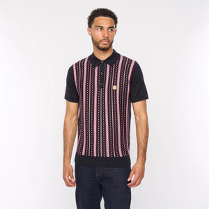 GABICCI VINTAGE Navy Blue Striped Strick Polo Hemd