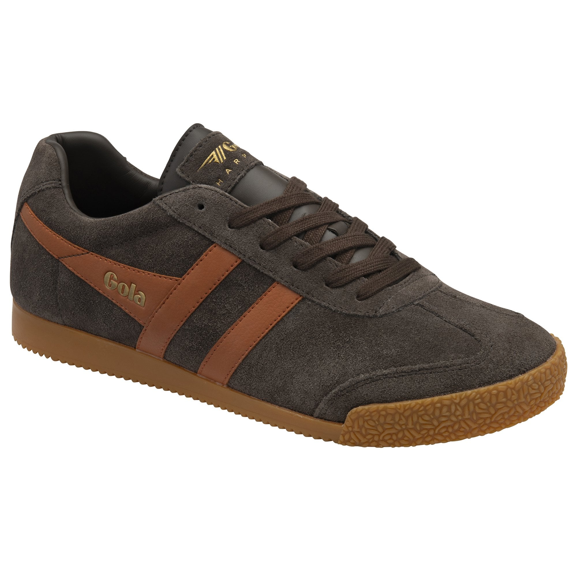 GOLA MEN'S HARRIER SUEDE TRAINERS, dark brown / moody orange