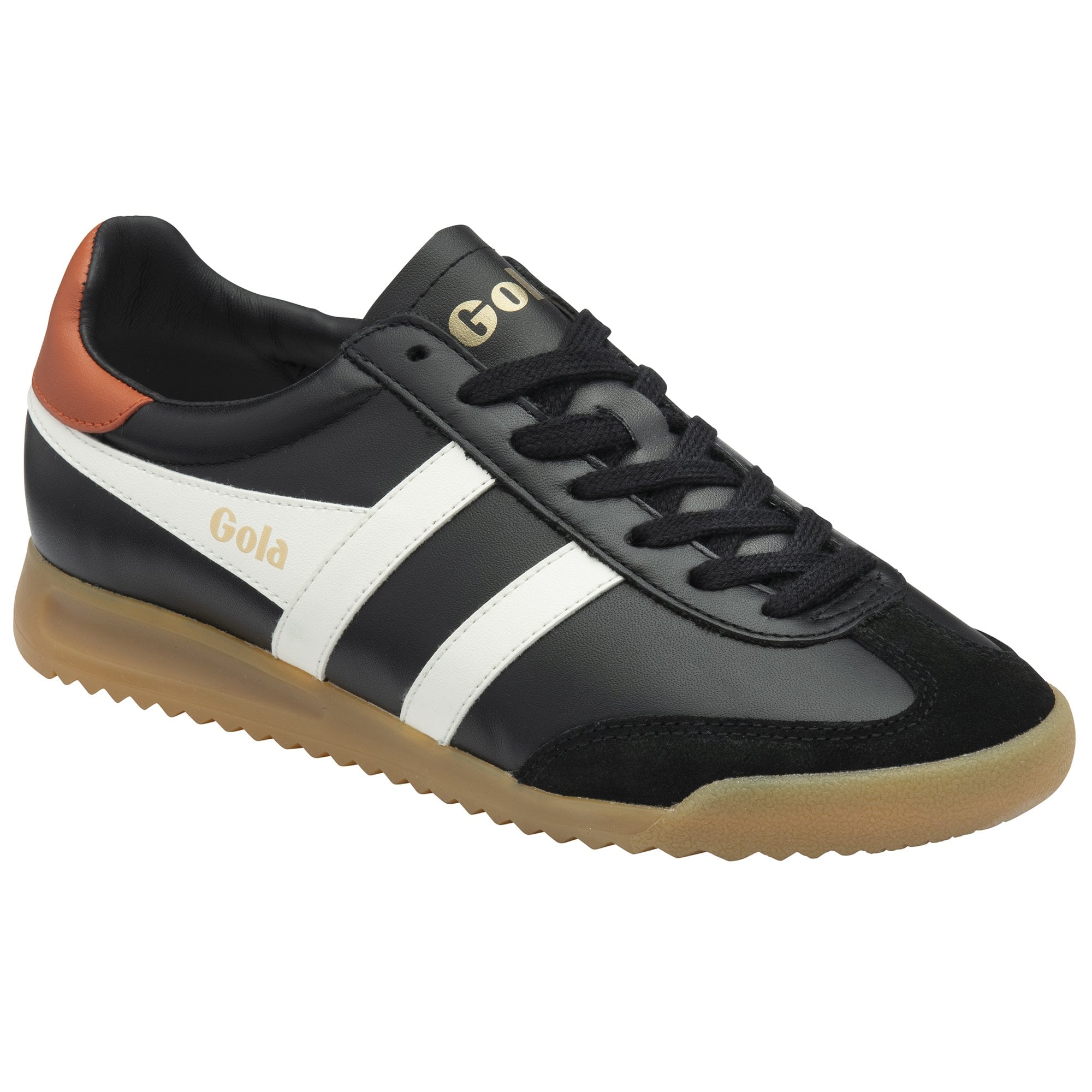 Gola Classics Women's Torpedo Leather Trainers, Black/Off White/Moody Orange