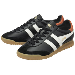 Gola Classics Women's Torpedo Leather Trainers, Black/Off White/Moody Orange