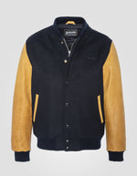 Lade das Bild in den Galerie-Viewer, SCHOTT BLOUSON UNIVERSITE LCUSA NAVY/COGNAC
