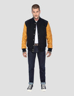 Lade das Bild in den Galerie-Viewer, SCHOTT BLOUSON UNIVERSITE LCUSA NAVY/COGNAC
