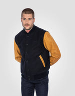 Lade das Bild in den Galerie-Viewer, SCHOTT BLOUSON UNIVERSITE LCUSA NAVY/COGNAC

