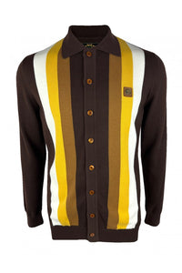 TROJAN Button Through Stripe Cardi TR/9009 Chocolate
