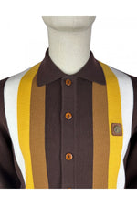 Lade das Bild in den Galerie-Viewer, TROJAN Button Through Stripe Cardi TR/9009 Chocolate
