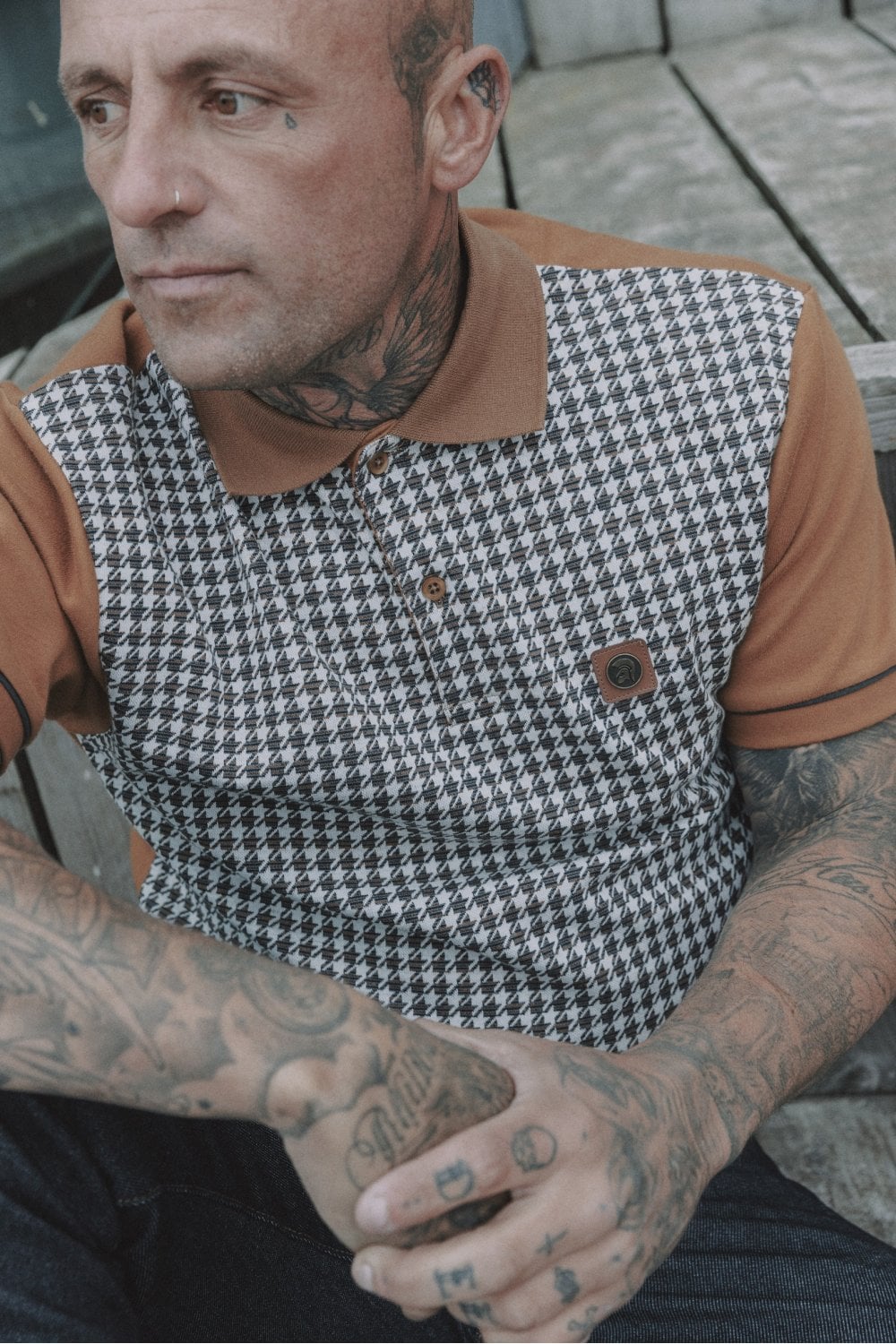 TROJAN Houndstooth Panel Polo TR/9020 tan