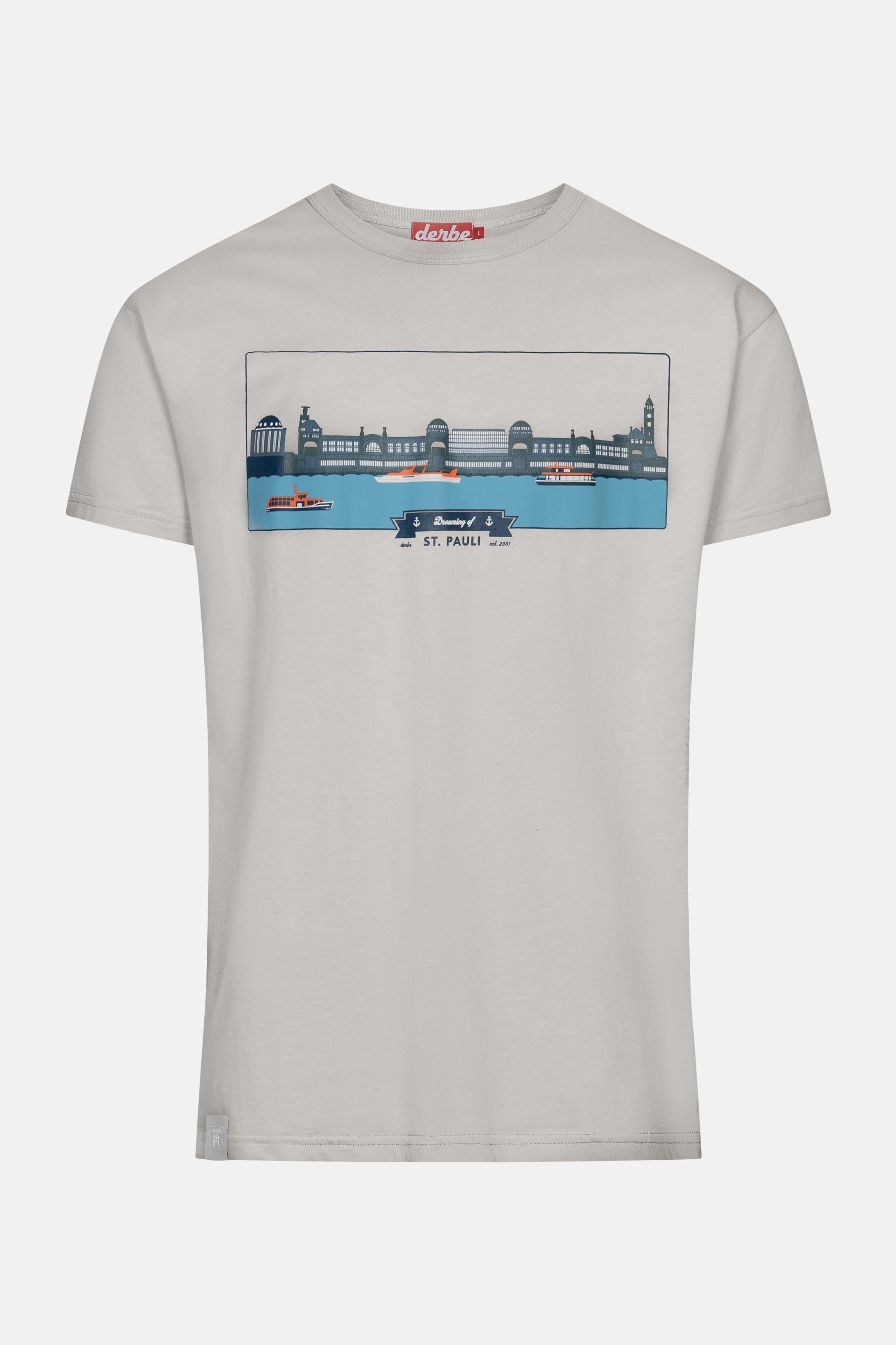 DERBE Landungsbrücken Herren T-Shirt Hamburg, Paloma Grau Nachhaltig