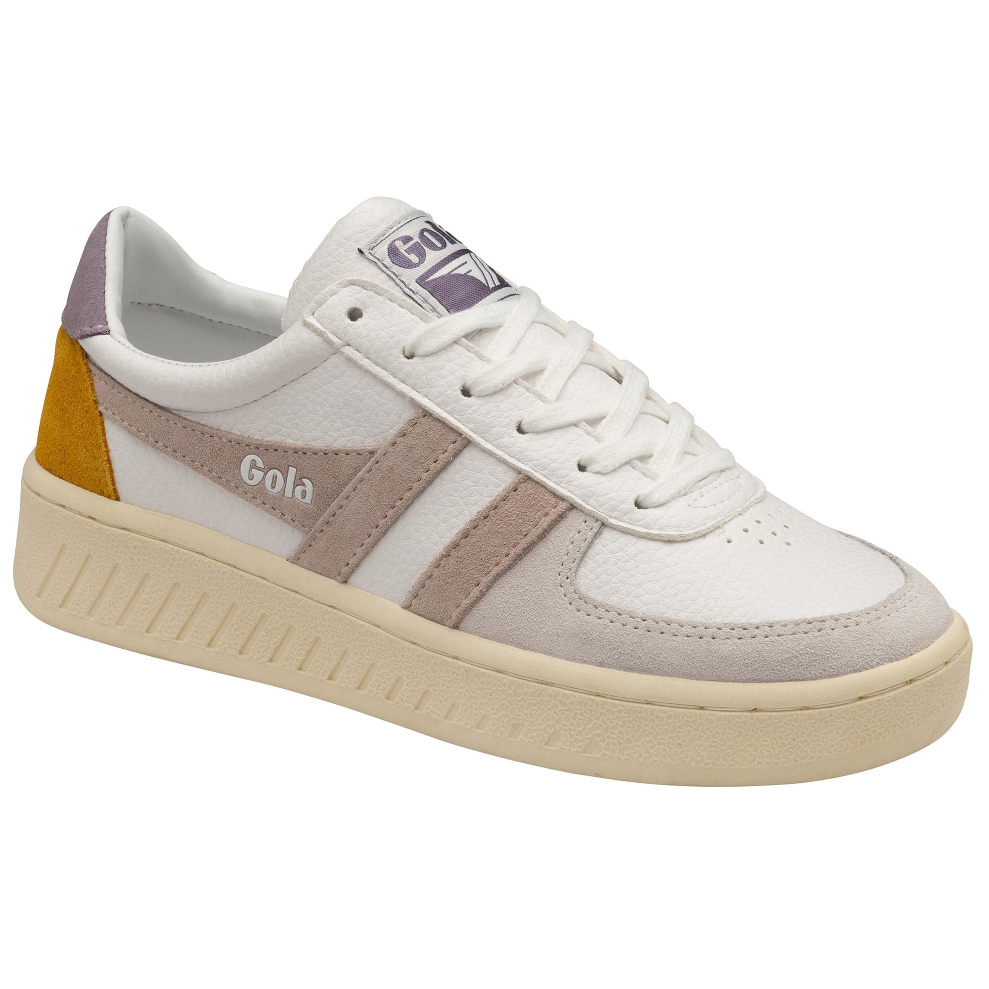 Women's Grand slam Leather Trainers, White/Blossom/Lily