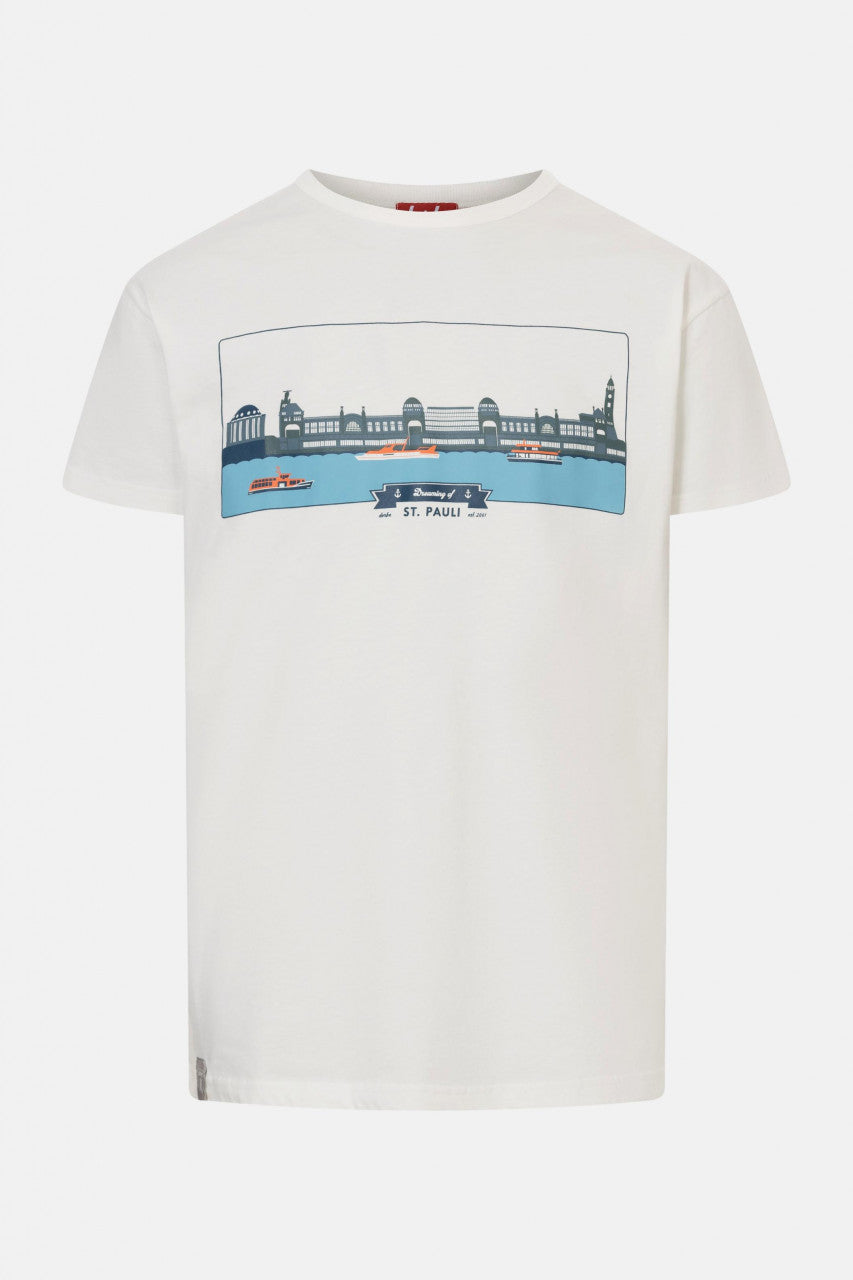 DERBE Landungsbrücken Herren T-Shirt Hamburg, Off White Weiß Nachhaltig